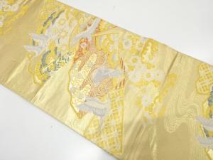 地紙に鶴・草花模様織り出し　袋帯